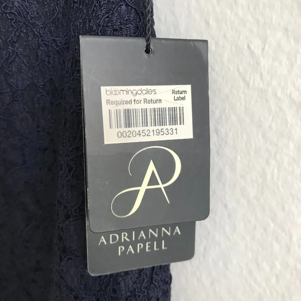 NWT Adrianna Papell Navy Sleeveless Scalloped Lace Sheath Dress Size 4 - Picture 6 of 12